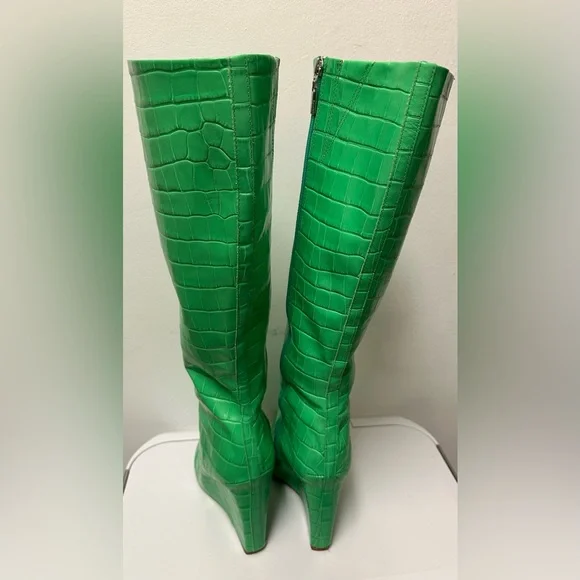 SCHUTZ ASYA UP COUROS/VERDE WIDE CROCO /GIANNI GRE Vibrant Green Embossed Boots - Picture 8 of 8